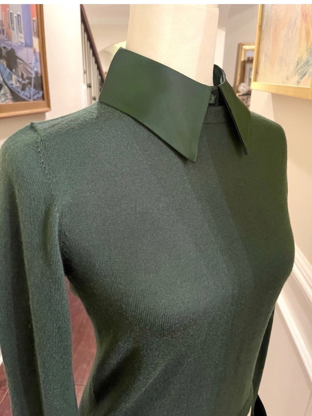 Alice + Olivia Porla Stretch Wool Silk Collared Sweater In Green Mystique L NWT - Picture 2 of 13